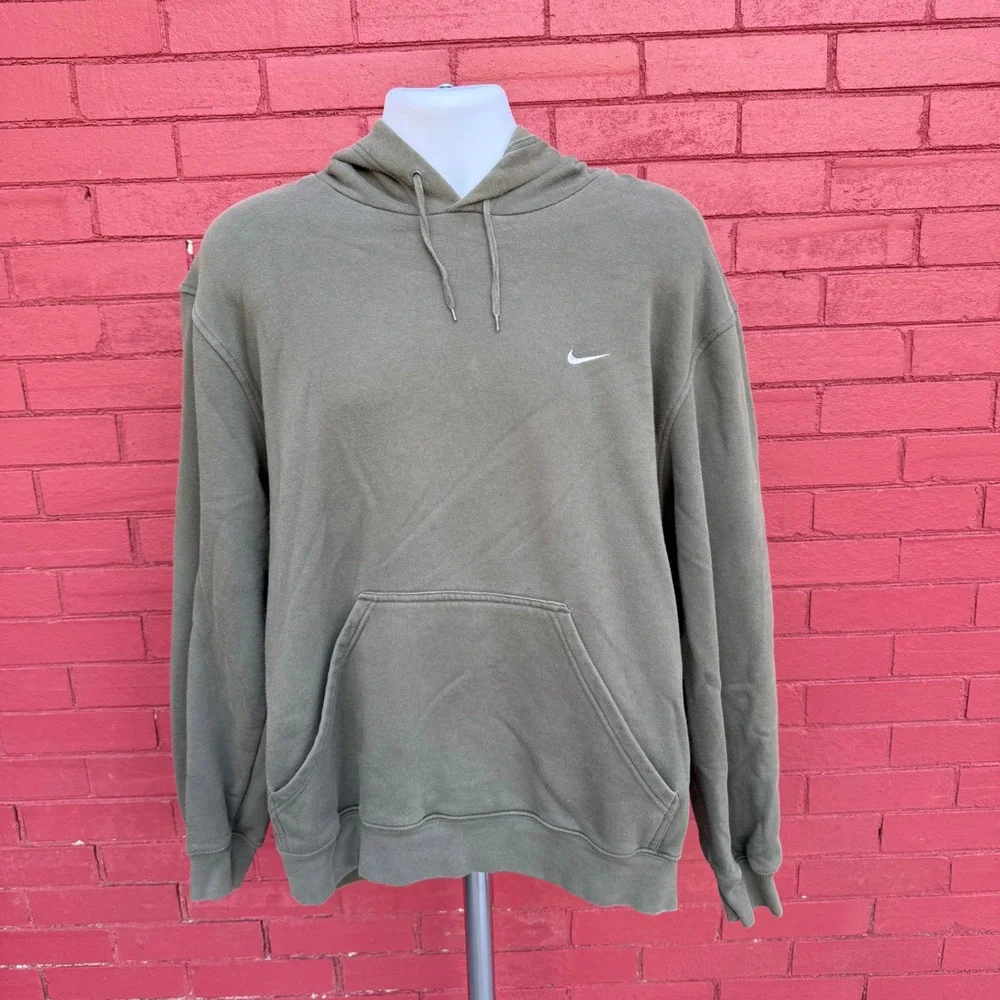 Vtg Y2K Nike Hoodie Mens Size‎ XL Olive Green Pullover Swoosh Sweatshirt Blank